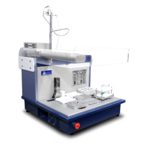 VERSA 110 with Safety Bar, This single-channel automated liquid handling platform with precise XYZ targeting, dual pump pipetting module, DNA and Cells. For 96 well plates and 384 well plates.