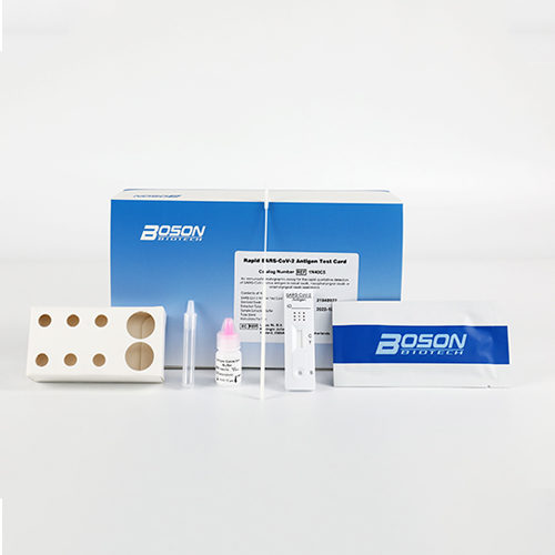 Rapid Antigen Test kit with white background. The Boson kit costs $150 for 20-tests/box. Approved by Health Canada for testing for COVID-19