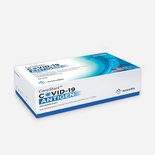 CareStart COVID-19 Antigen by AccessBio. Rapid test. Kit includes items for 20 tests.