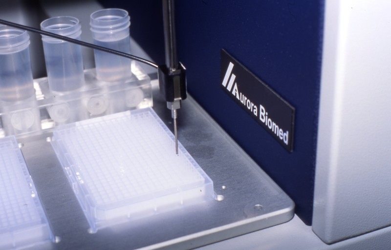 Ion Channel Reader, ICR 8000 by Aurora Biomed Inc. How Aurora's Ion Channel Reader helps with the TRPV1 research. ICR8000 tray with logo.