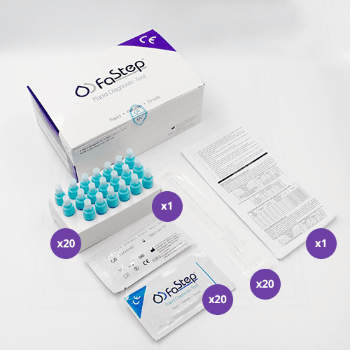 FaStep Rapid Antigen test for COVID-19. This is a test kit for 20 tests.