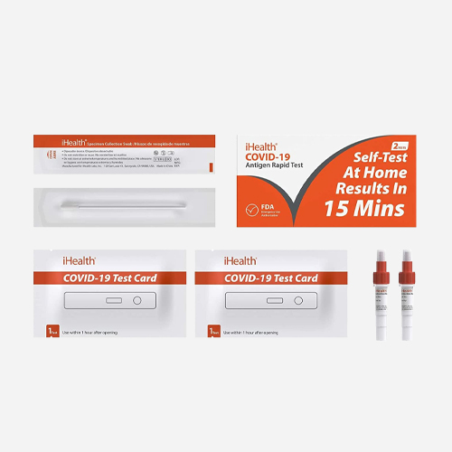 iHealth Antigen Rapid test. Self-test at home in 15 minutes. This kit includes items for 2 tests.