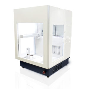 VERSA 110 with HEPA/UV/LED Hood – This single-channel automated liquid handling platform with precise XYZ targeting, dual pump pipetting module, DNA and Cells